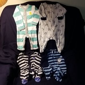5 pack Gerber/Carters newborn sleep suits